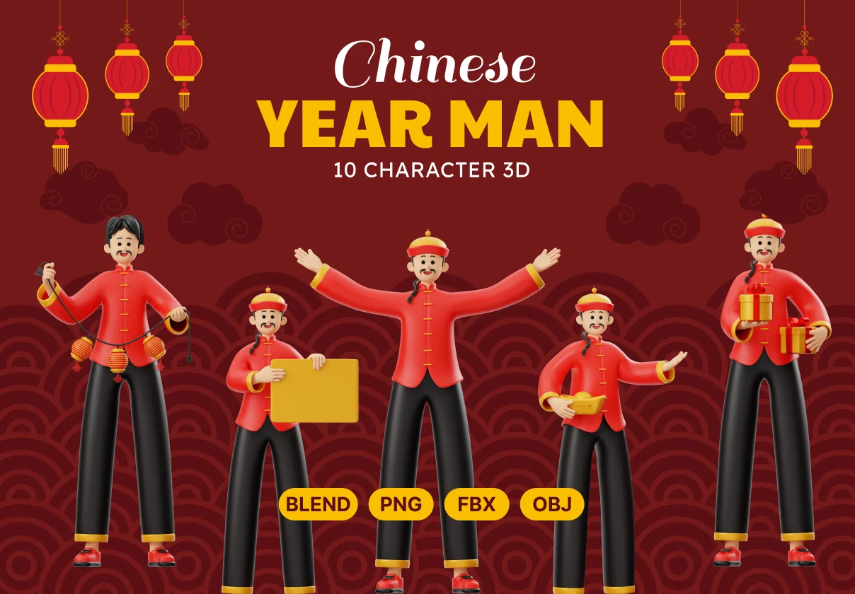 Chinese New Year Man Character 3D Illustration