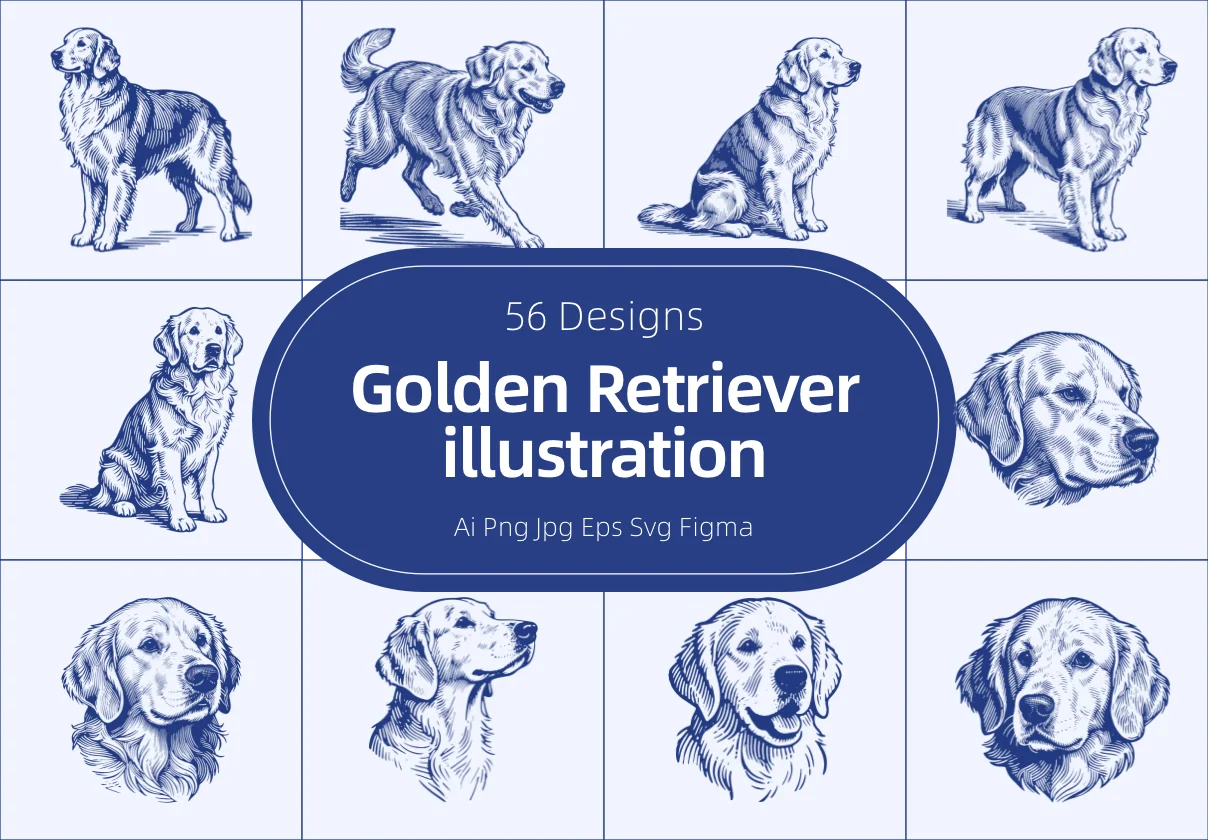 Cute Dog Illustration - Golden Retriever