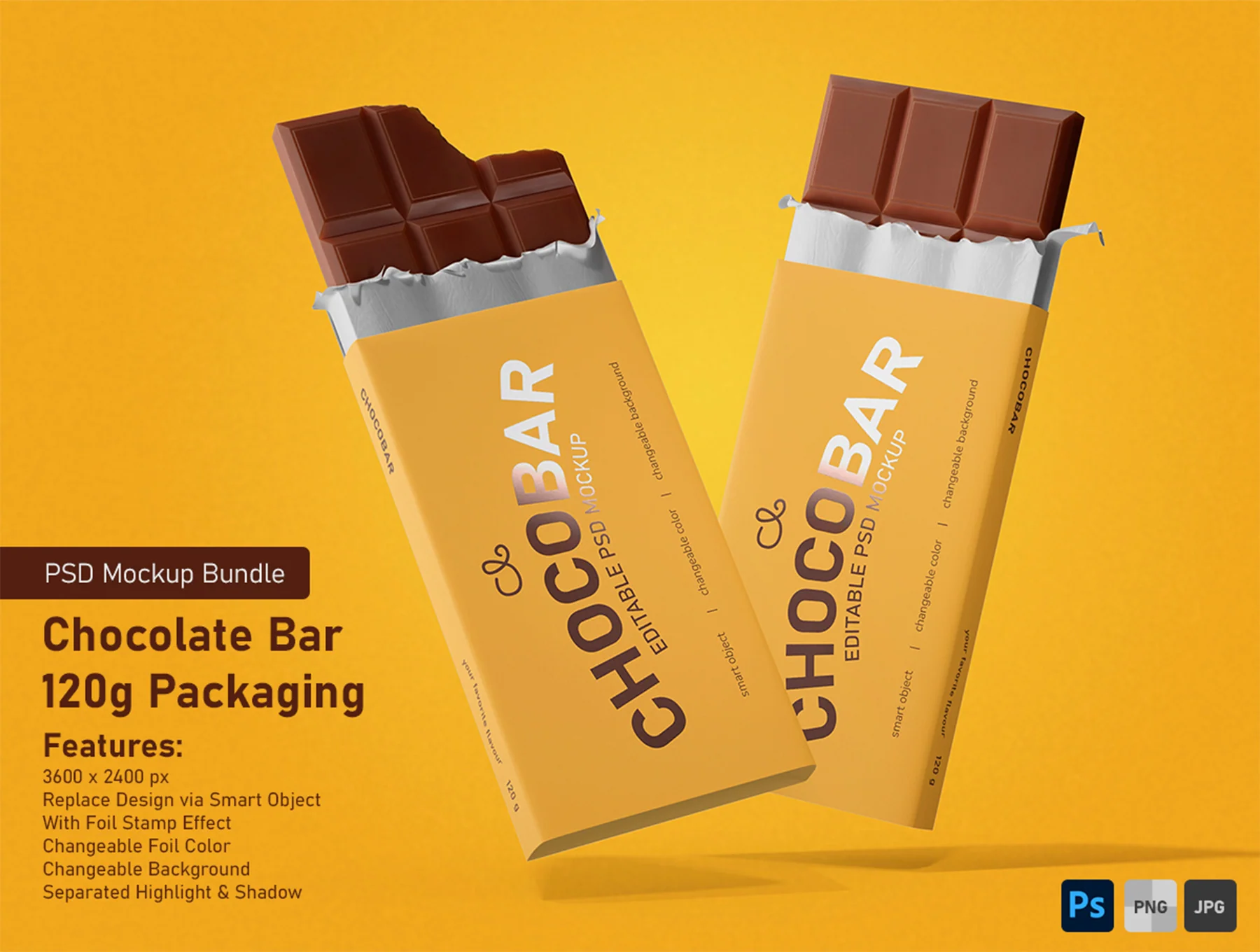 Chocolate Candy Bar Packaging PSD Mockup Set