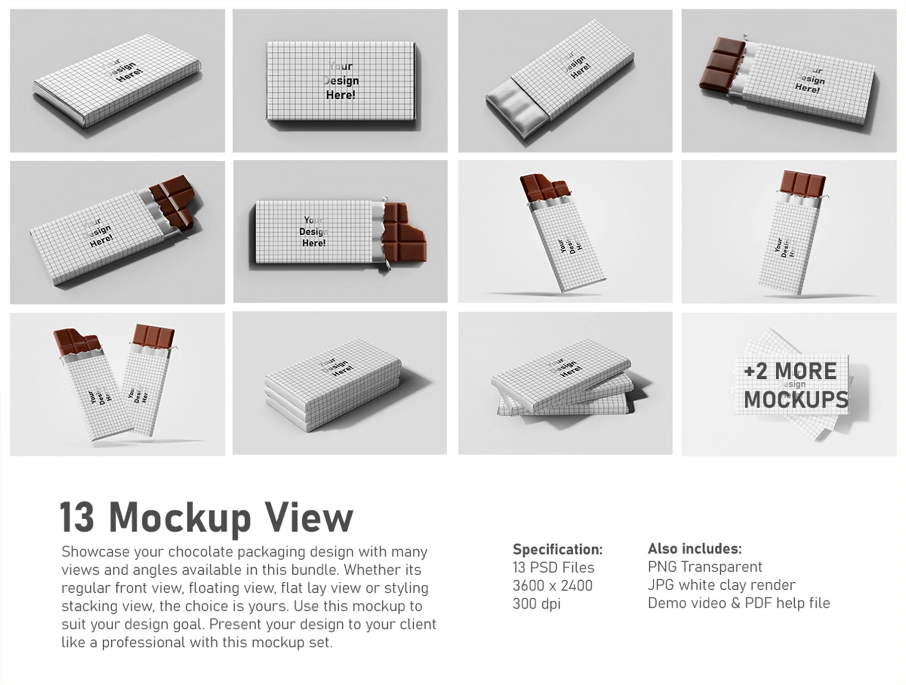 Chocolate Candy Bar Packaging PSD Mockup Set 2