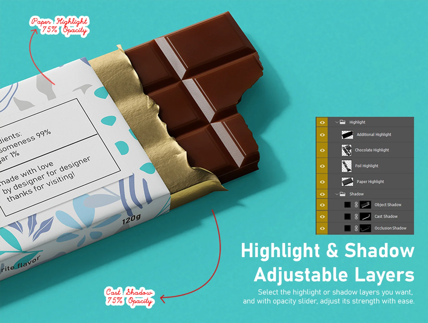 Chocolate Candy Bar Packaging PSD Mockup Set 5