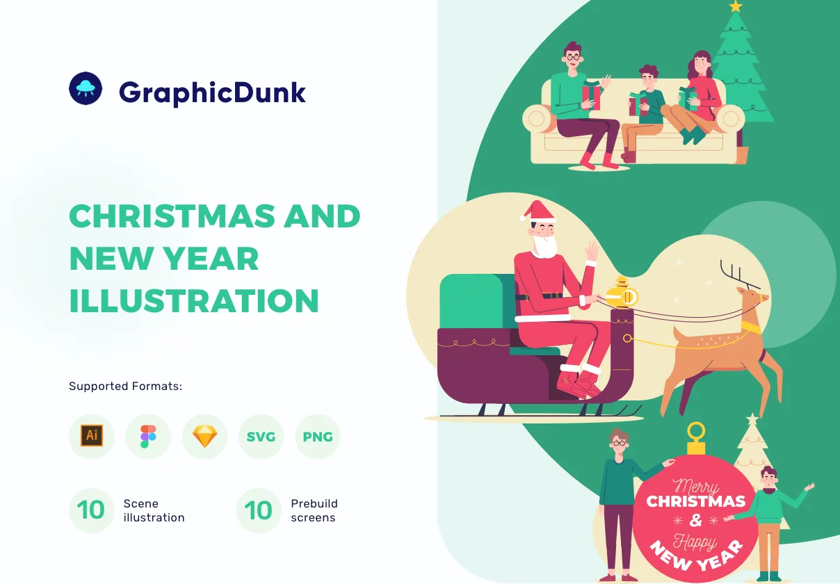Christmas and New Year Colorful Illustration