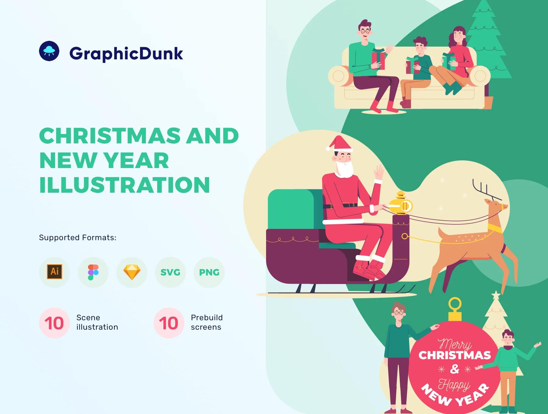 Christmas and New Year Colorful Illustration