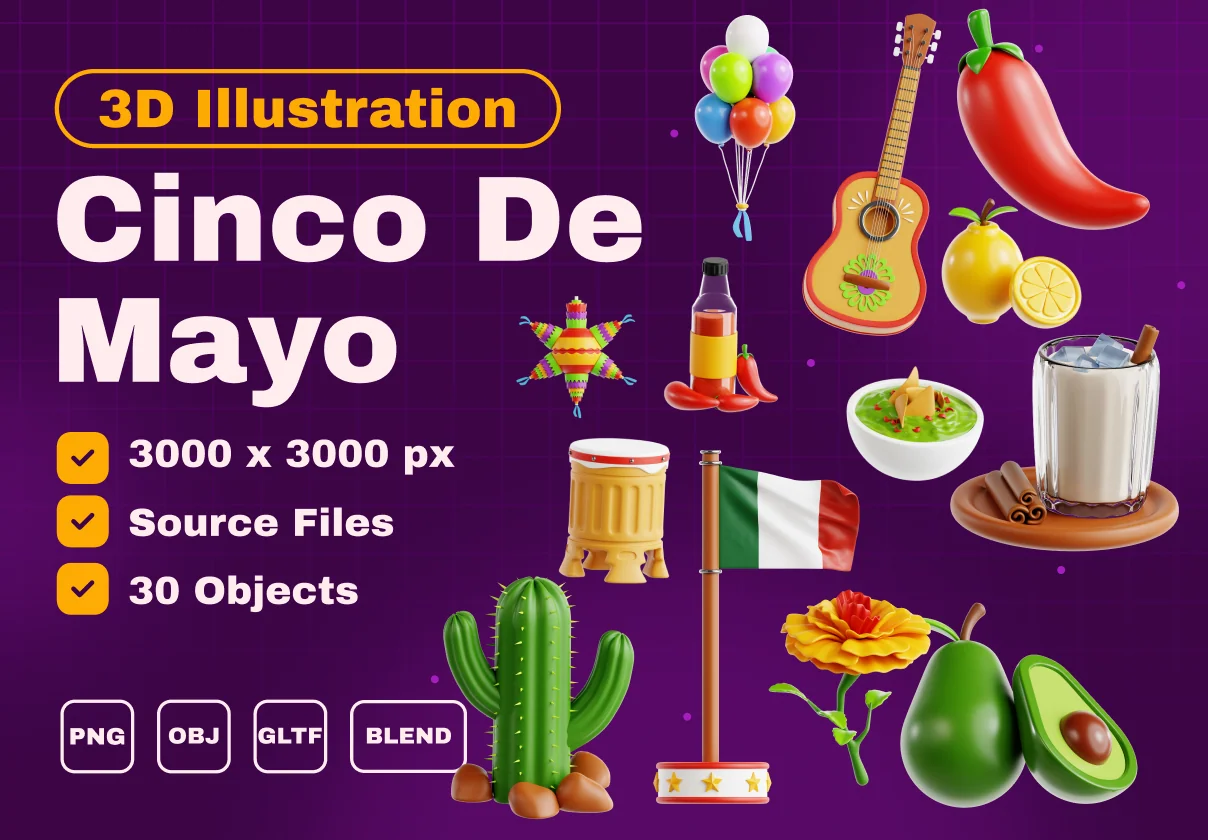 Cinco de Mayo 3D Icon Set