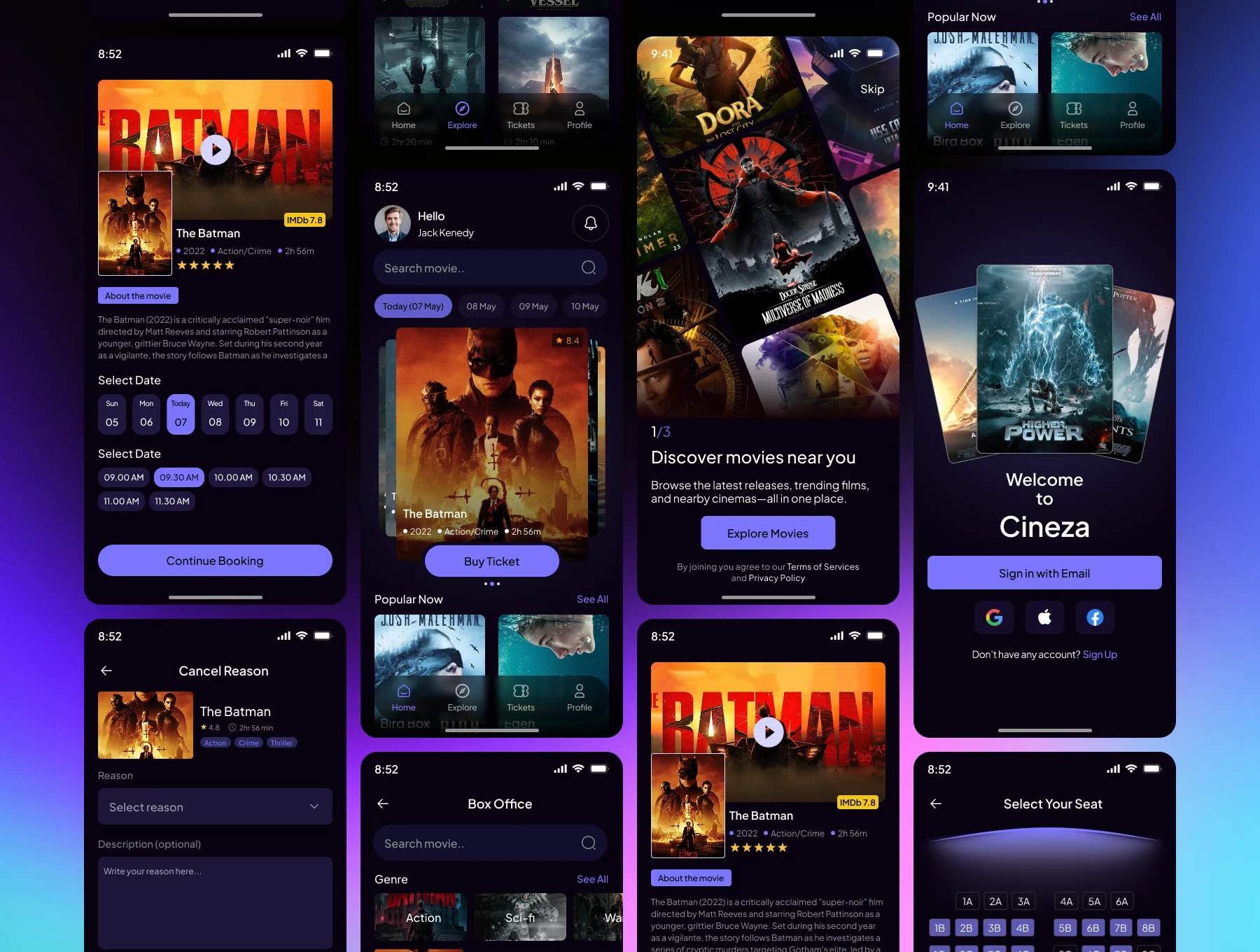 Cineza-Cinema Ticket Booking Mobile App Figma Ui Kit 5