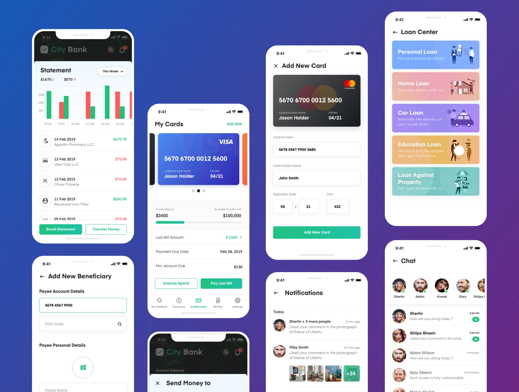City Bank Light and Dark App UI Kit 3