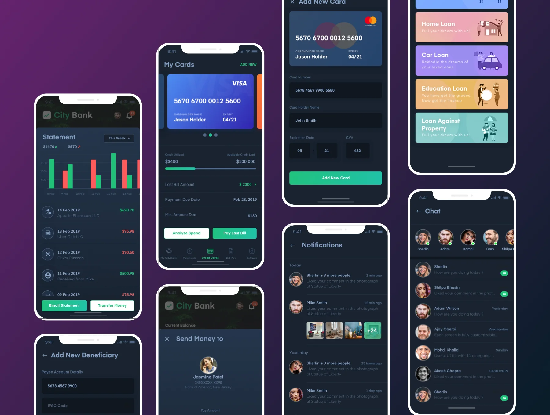 City Bank Light and Dark App UI Kit 8