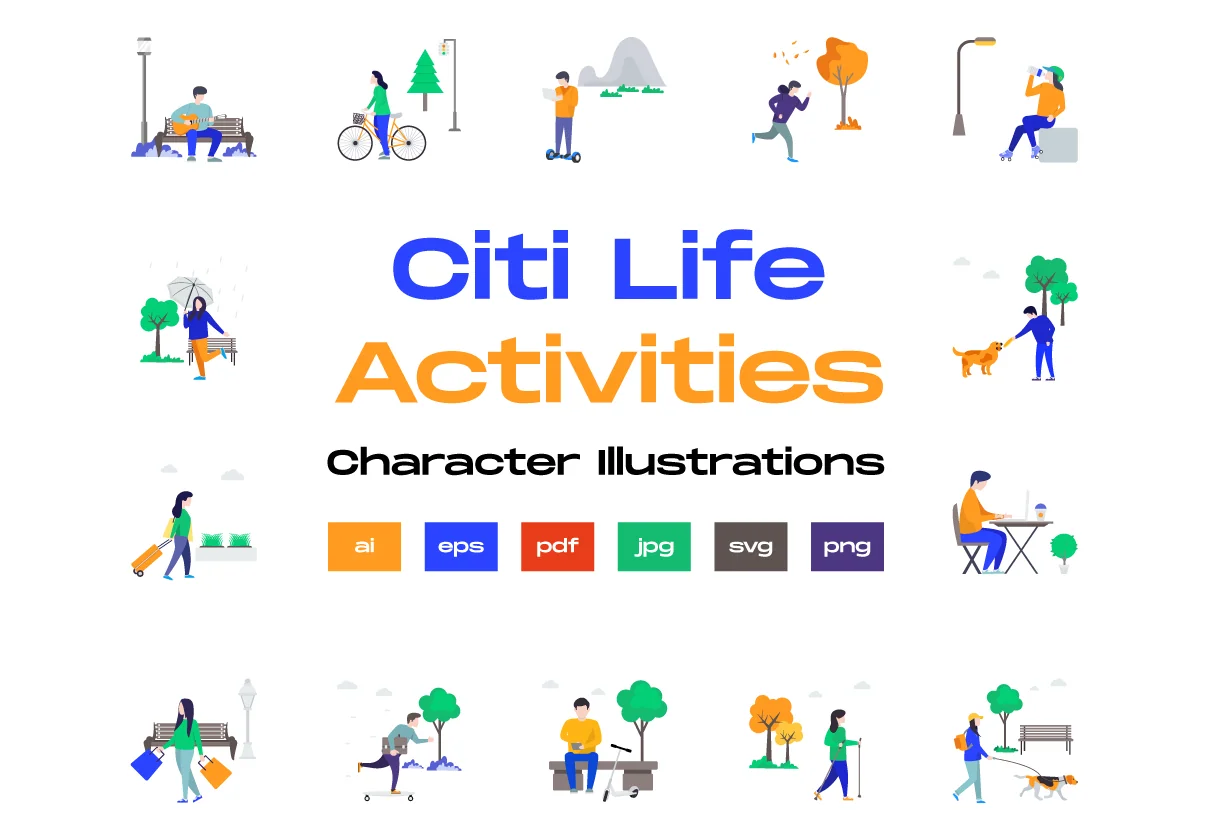 City Life Activities Illustrations
