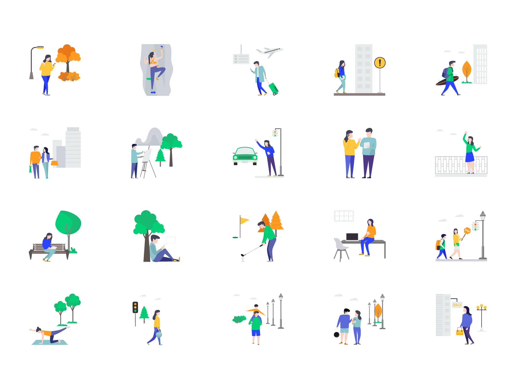 City Life Activities Illustrations