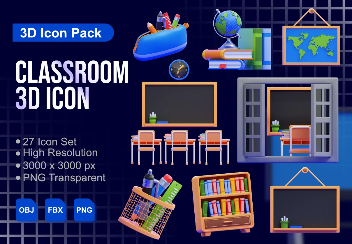 Classroom 3D Icons Packs