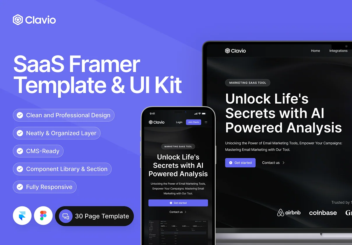 Clavio - SaaS Framer Template & UI Kit Design