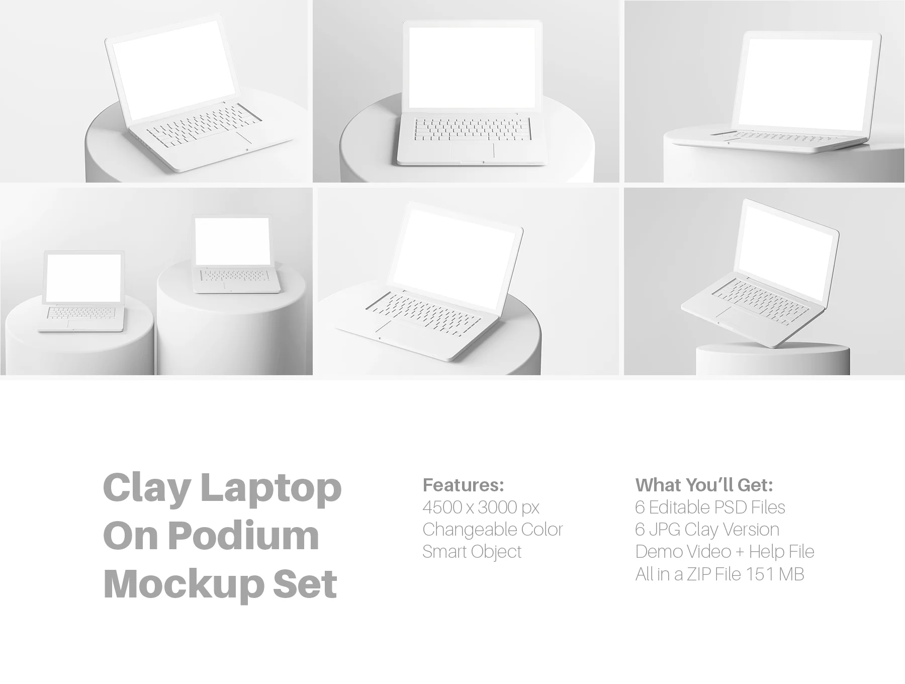 Clay Matte Macbook Laptop Device Mockup Set 2