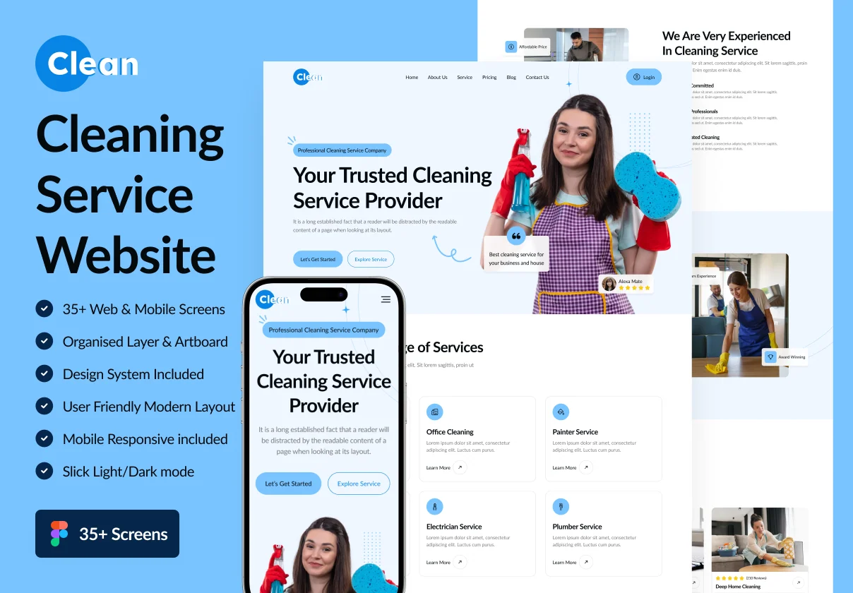 Clean - Cleaning Service Website UI Kit