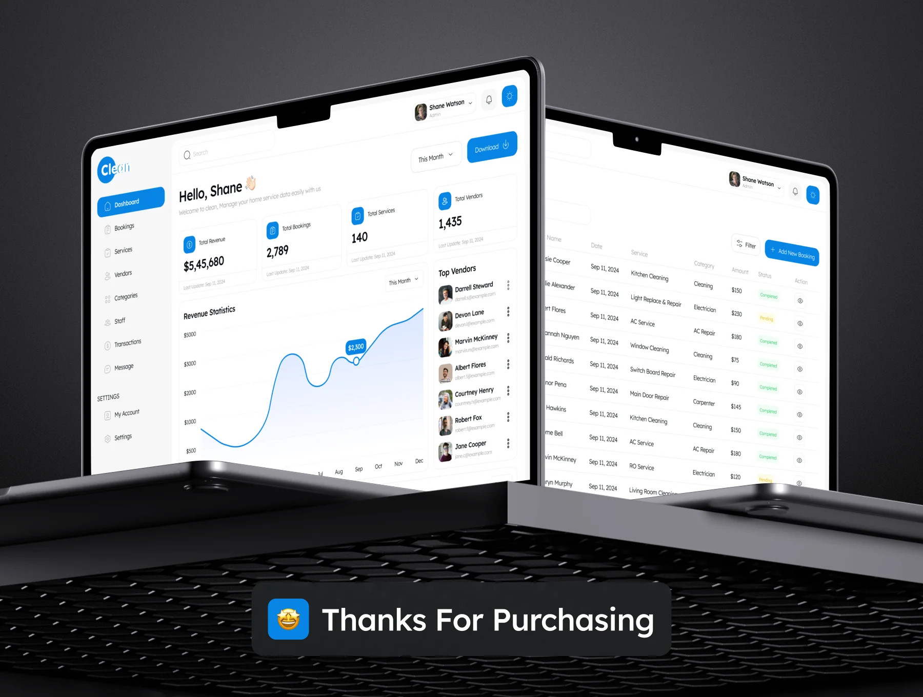 Clean - Home Service Admin UI Kit 8