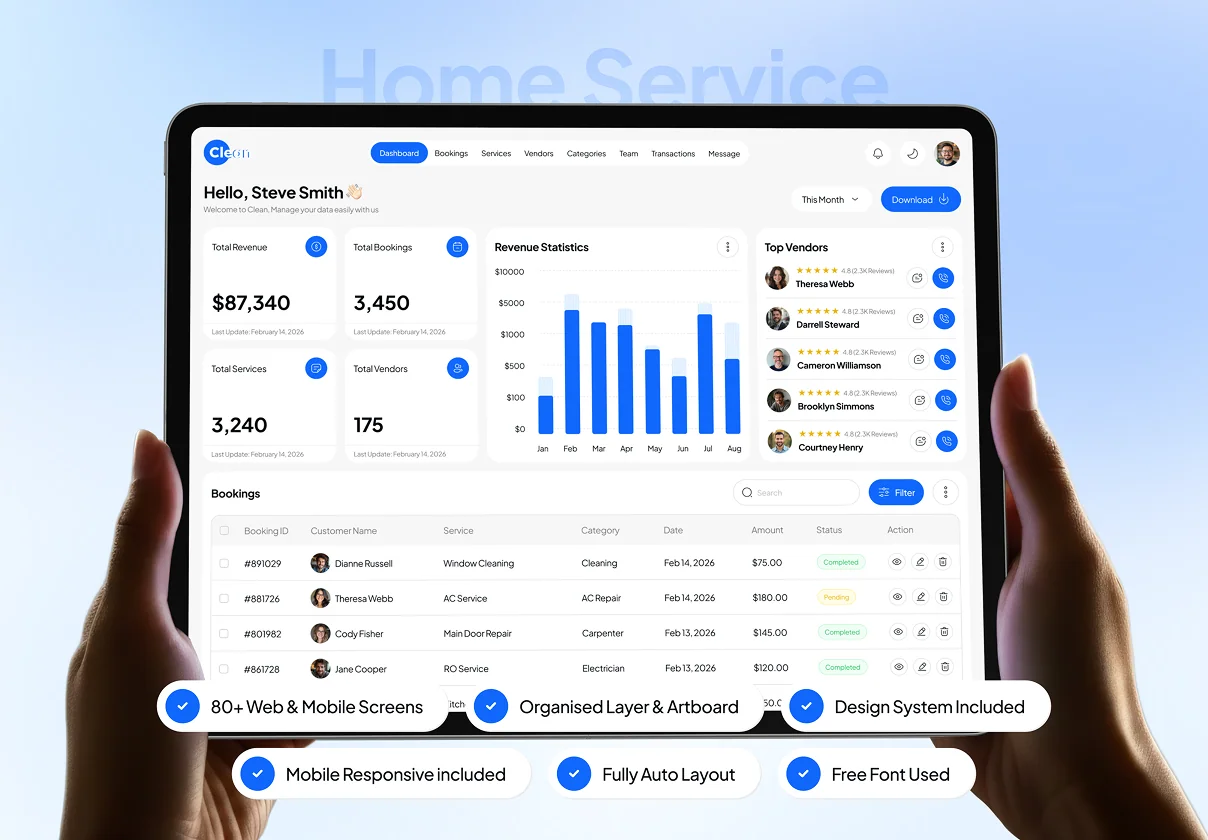Clean - Home Service Dashboard UI Kit