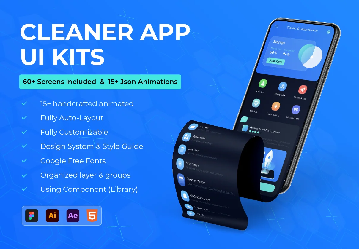 Cleaner & Phone Booster Mobile App UI Kits