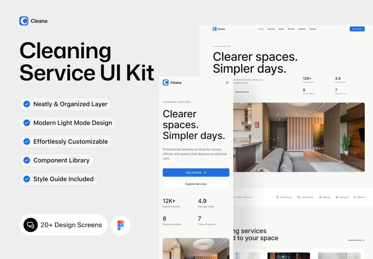 Cleaning Services Landing Page UI Kit – Cleana