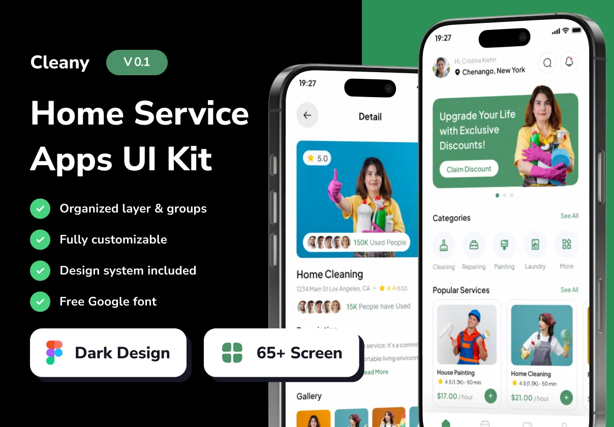 Cleany - Home Service Mobile App UI Kits