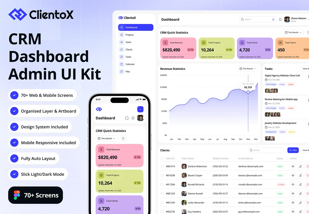 ClientoX - CRM Dashboard Admin UI Kit