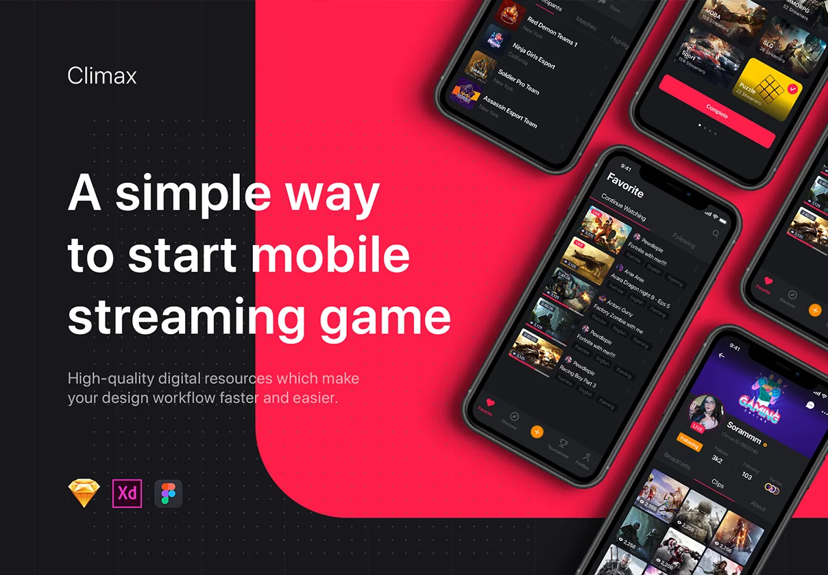 Climax - Live Game Streaming UI Kit