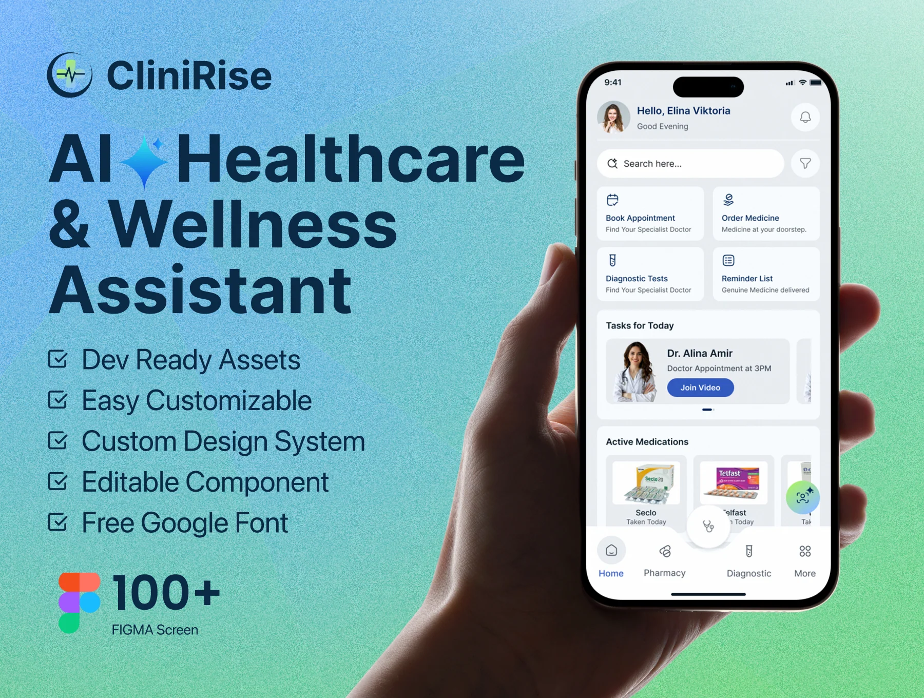 CliniRise – AI Healthcare & Wellness Assistant Mobile App UI Kit