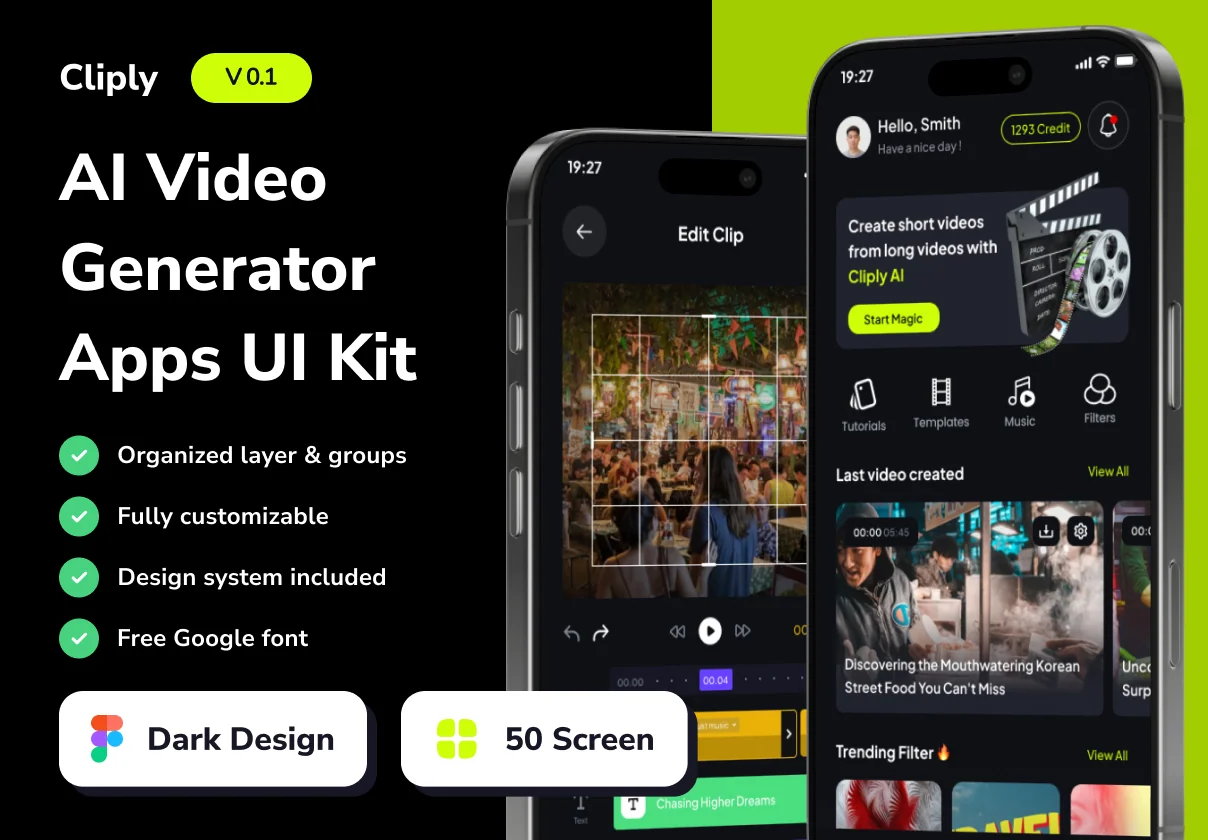 Cliply - AI Sort Video Generator Mobile App UI Kits