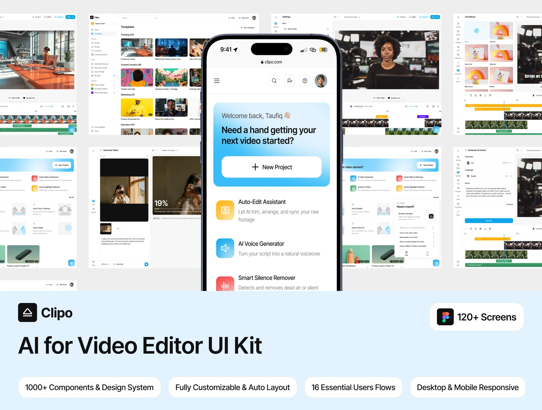 Clipo - AI for Video Editor Web App UI Kit