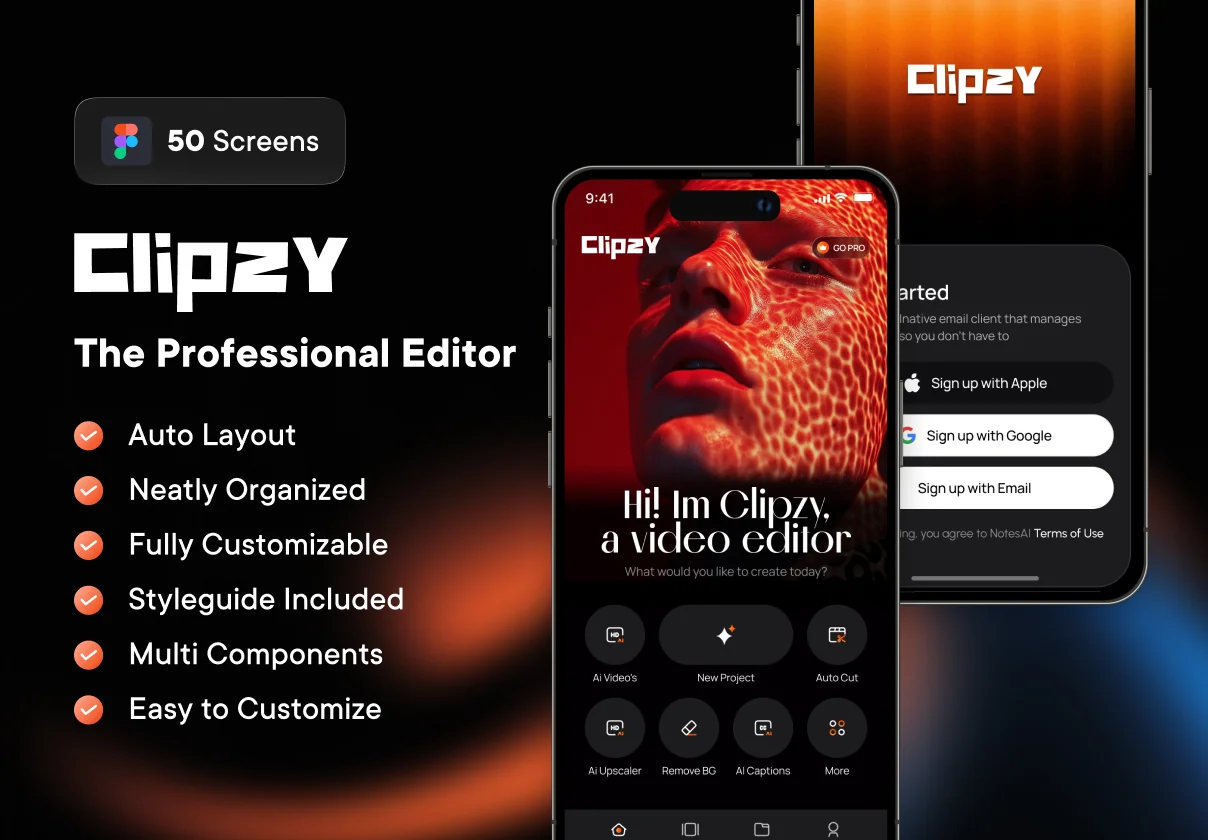 Clipzy - AI Video Editor UI Kit