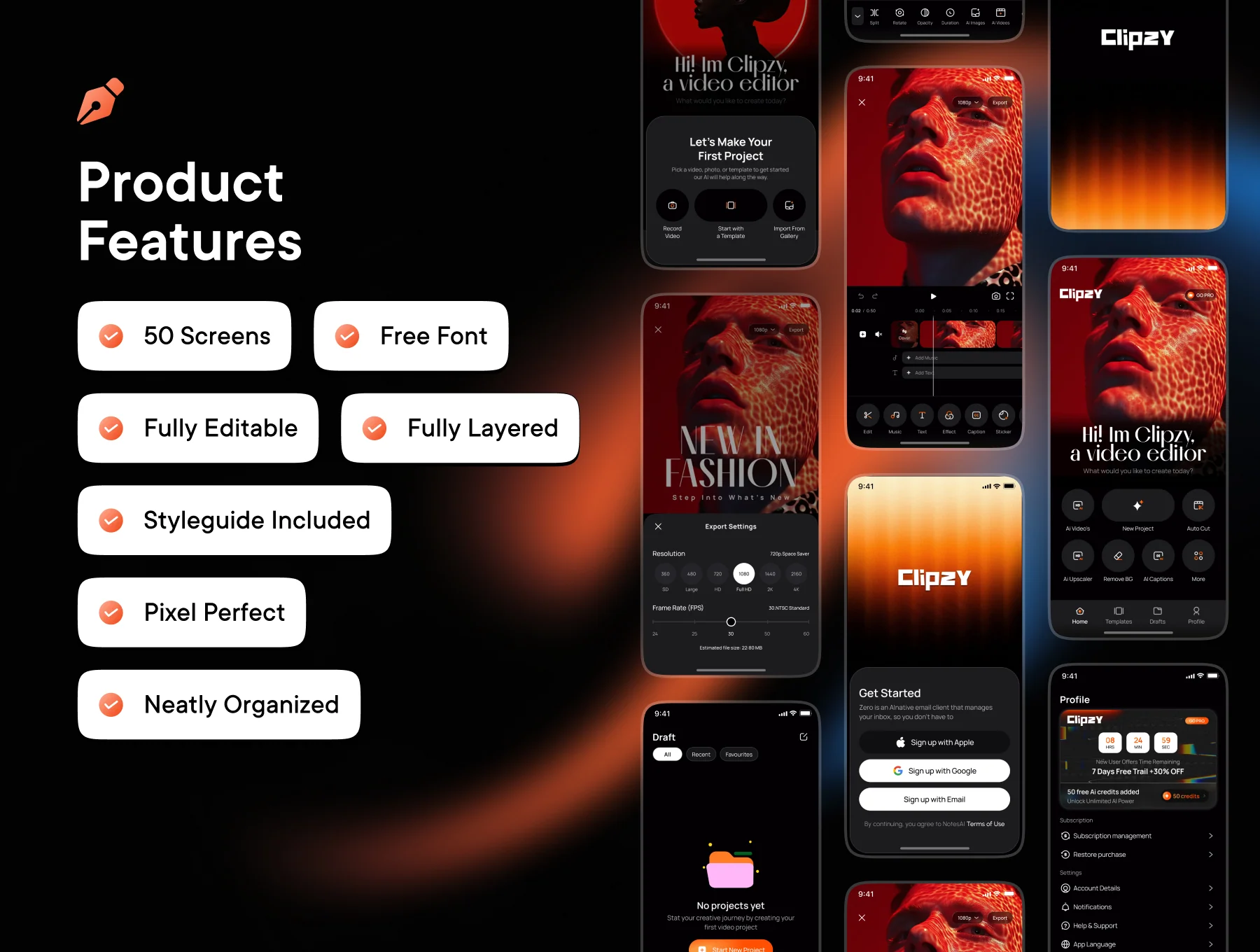 Clipzy - AI Video Editor UI Kit 6