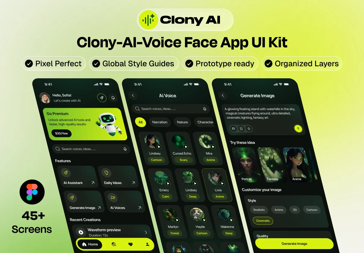 Clony-AI-Voice Face App UI Kit