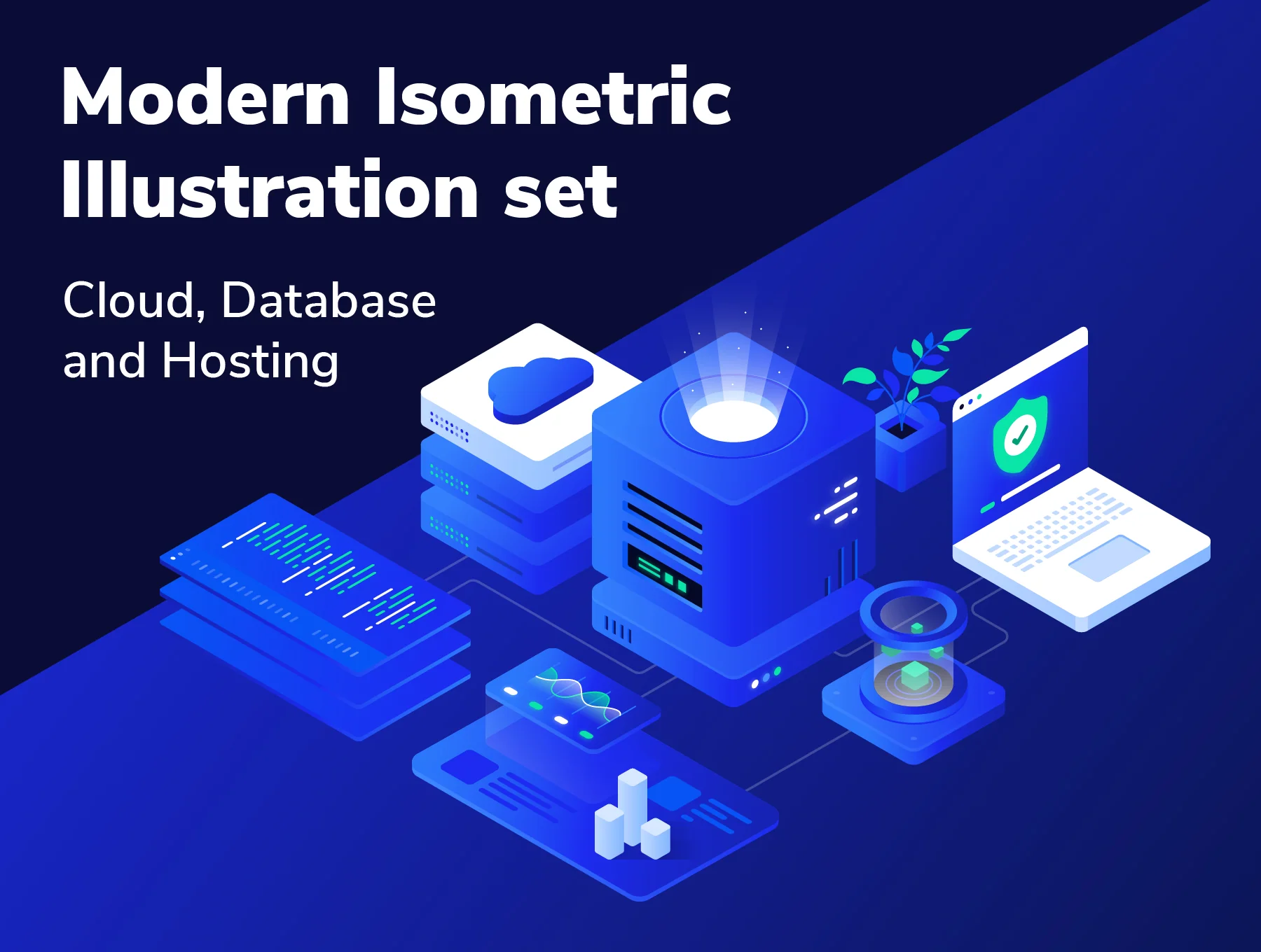 Cloud and Hosting Isometric Illustration set