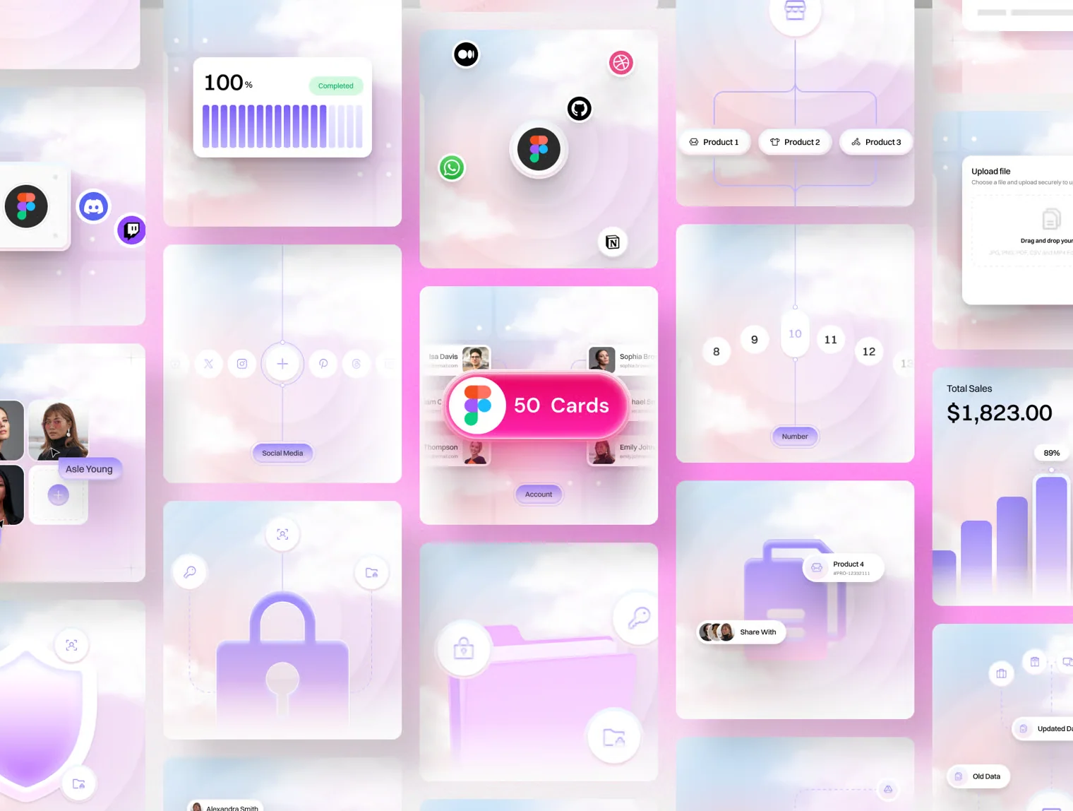 Cloud Bento Cards UI Kit – 50 Dreamy & Modern Card Designs 2
