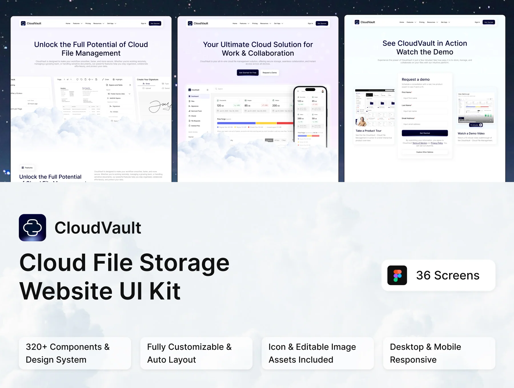 CloudVault - Cloud File Storage Website UI Kit