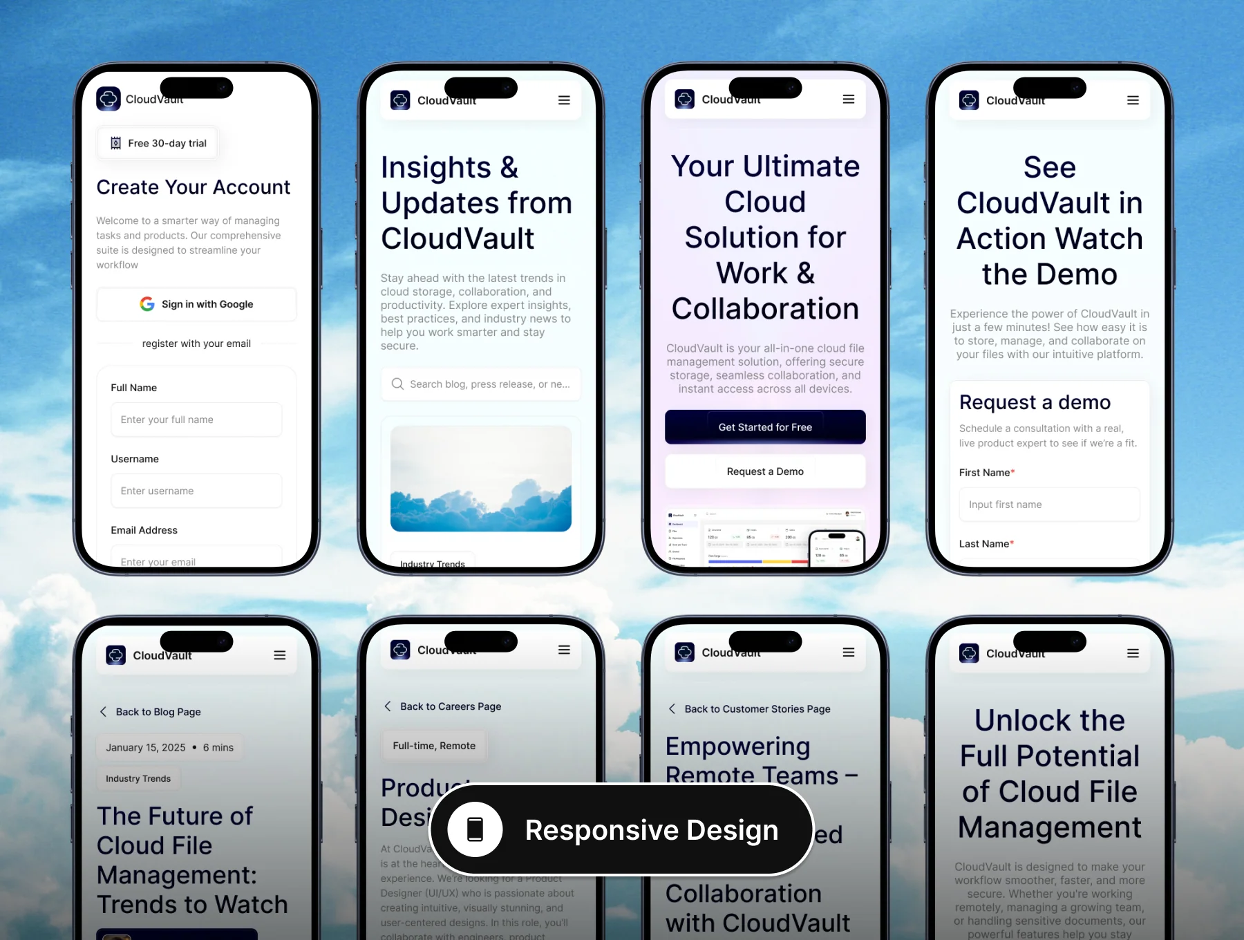 CloudVault - Cloud File Storage Website UI Kit 4