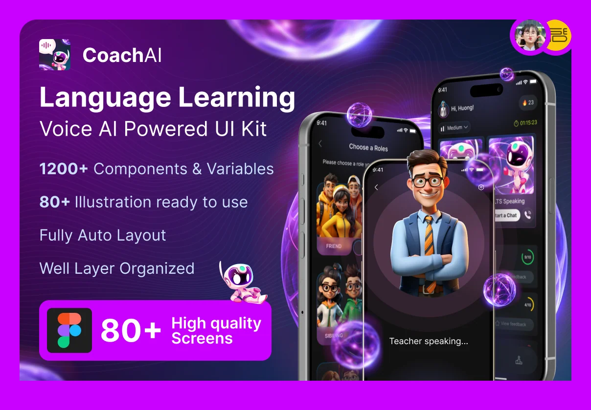 AI Language Learning & Speaking Coach UI Kit - CoachAI