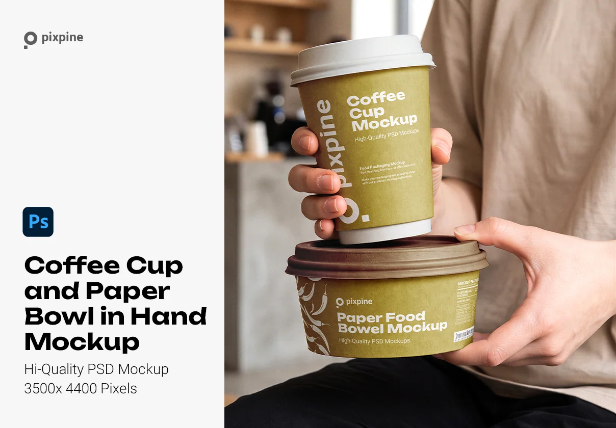 Coffee Cup and Paper Bowl in Hands Mockup