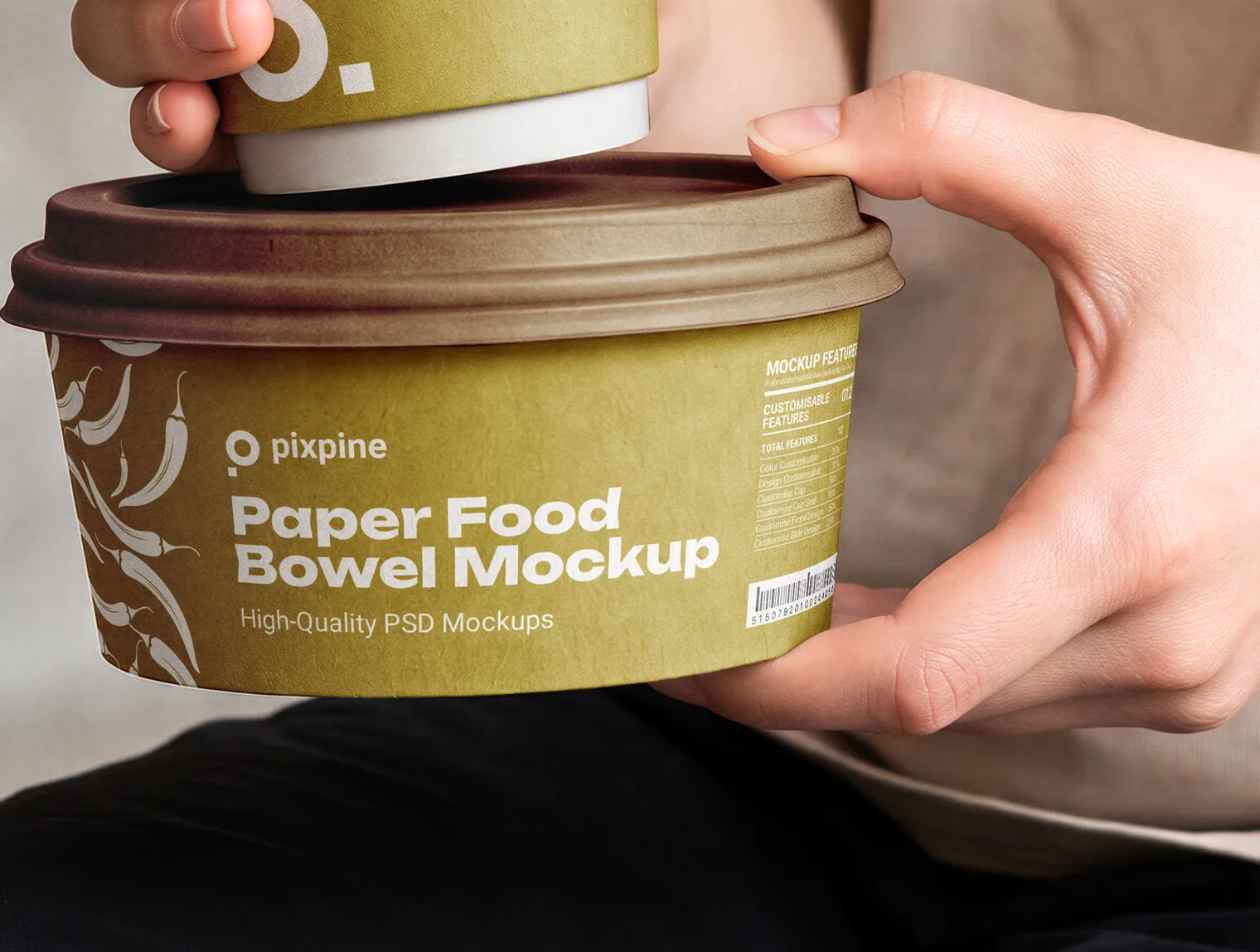 Coffee Cup and Paper Bowl in Hands Mockup 3