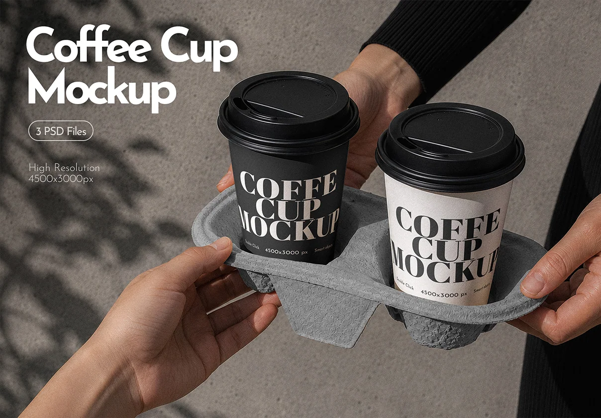 Coffee Cup Carrier Mockup – 3 Editable PSD Scenes