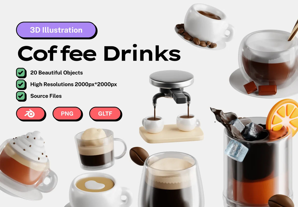 Coffee Drinks 3D Icon Set