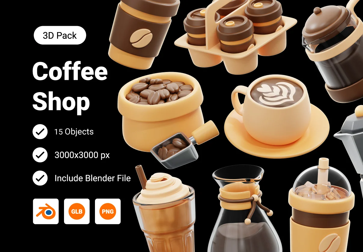 Coffee Shop Tools 3D Icon Pack
