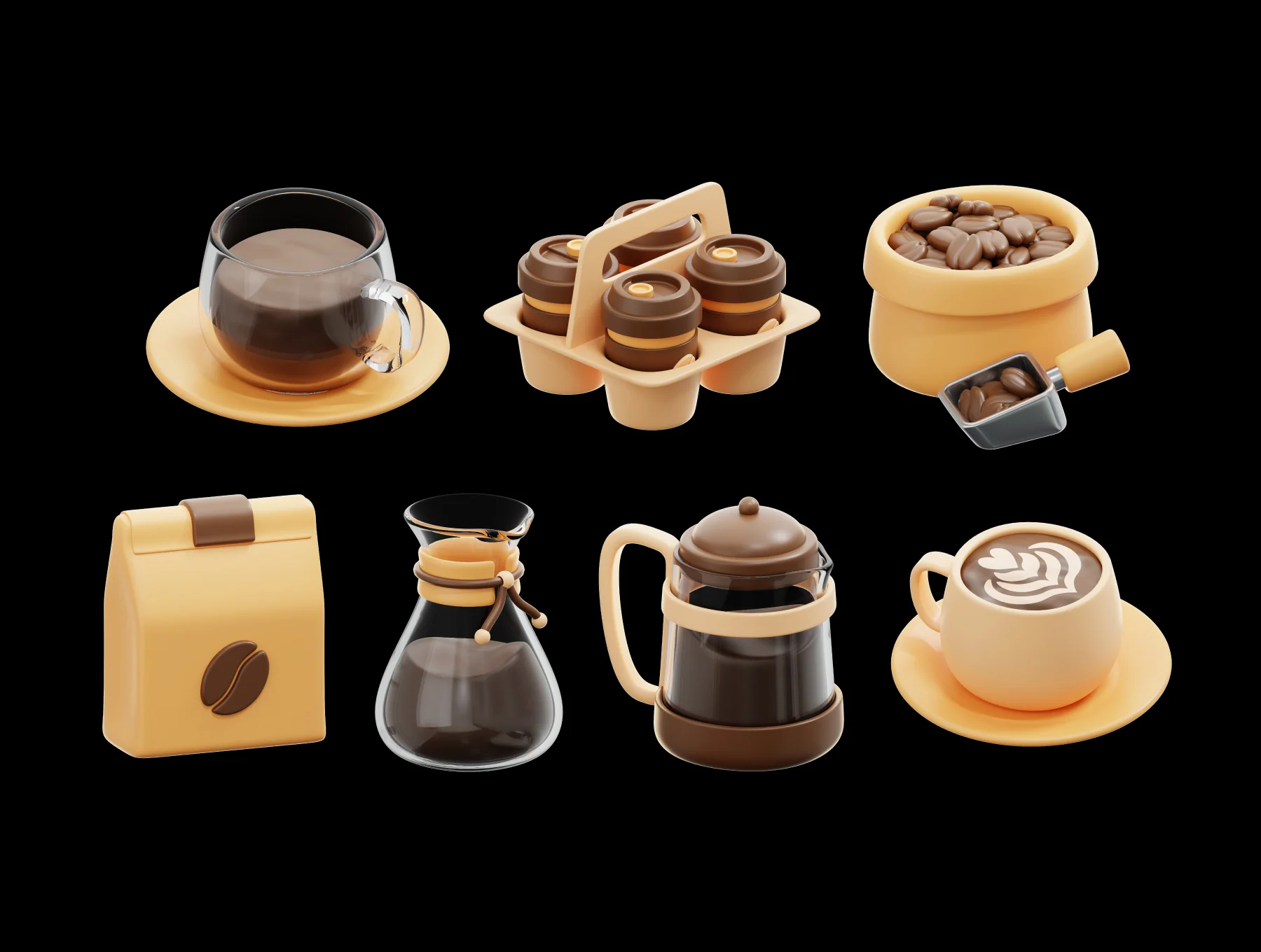 Coffee Shop Tools 3D Icon Pack 6