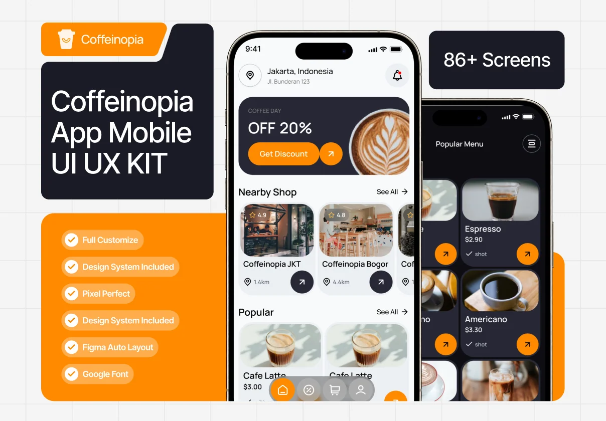 Coffeinopia - Coffe Shop App Mobile UI UX