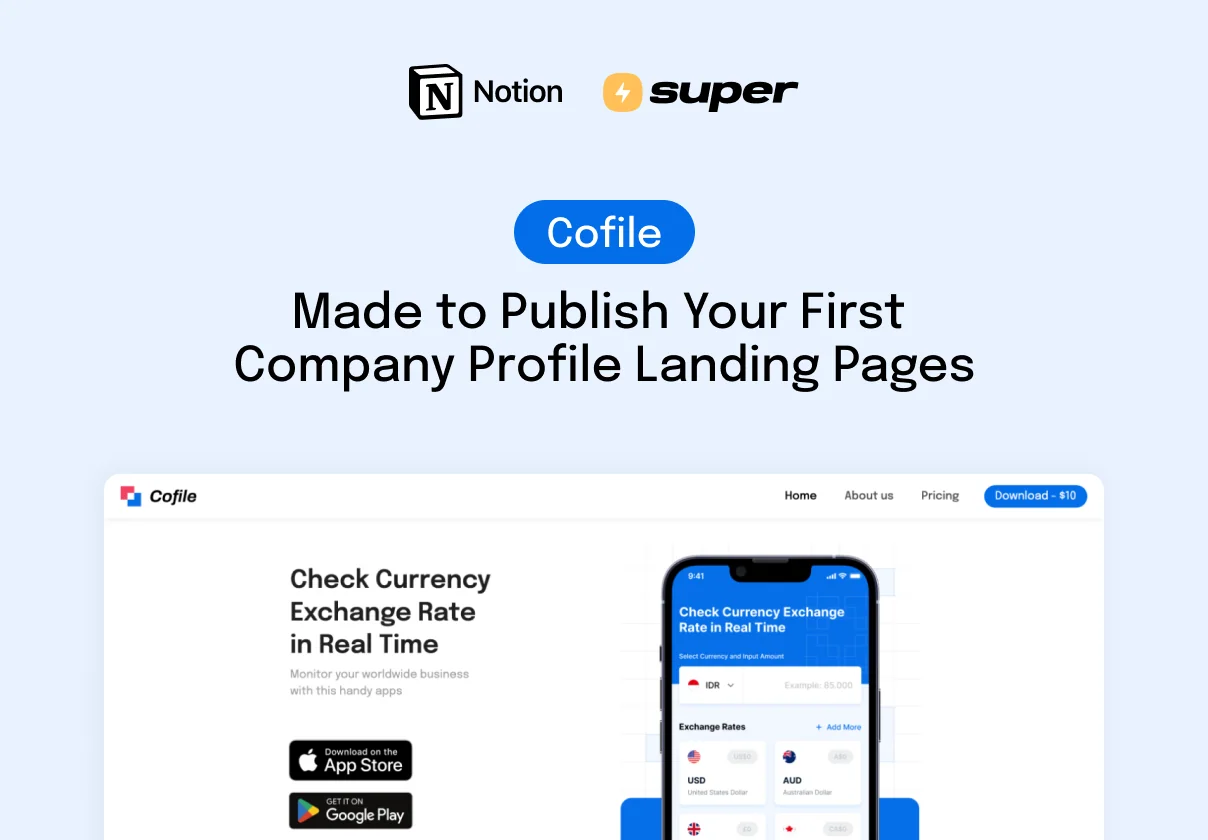 Cofile - Notion + Super Company Profile Website Template