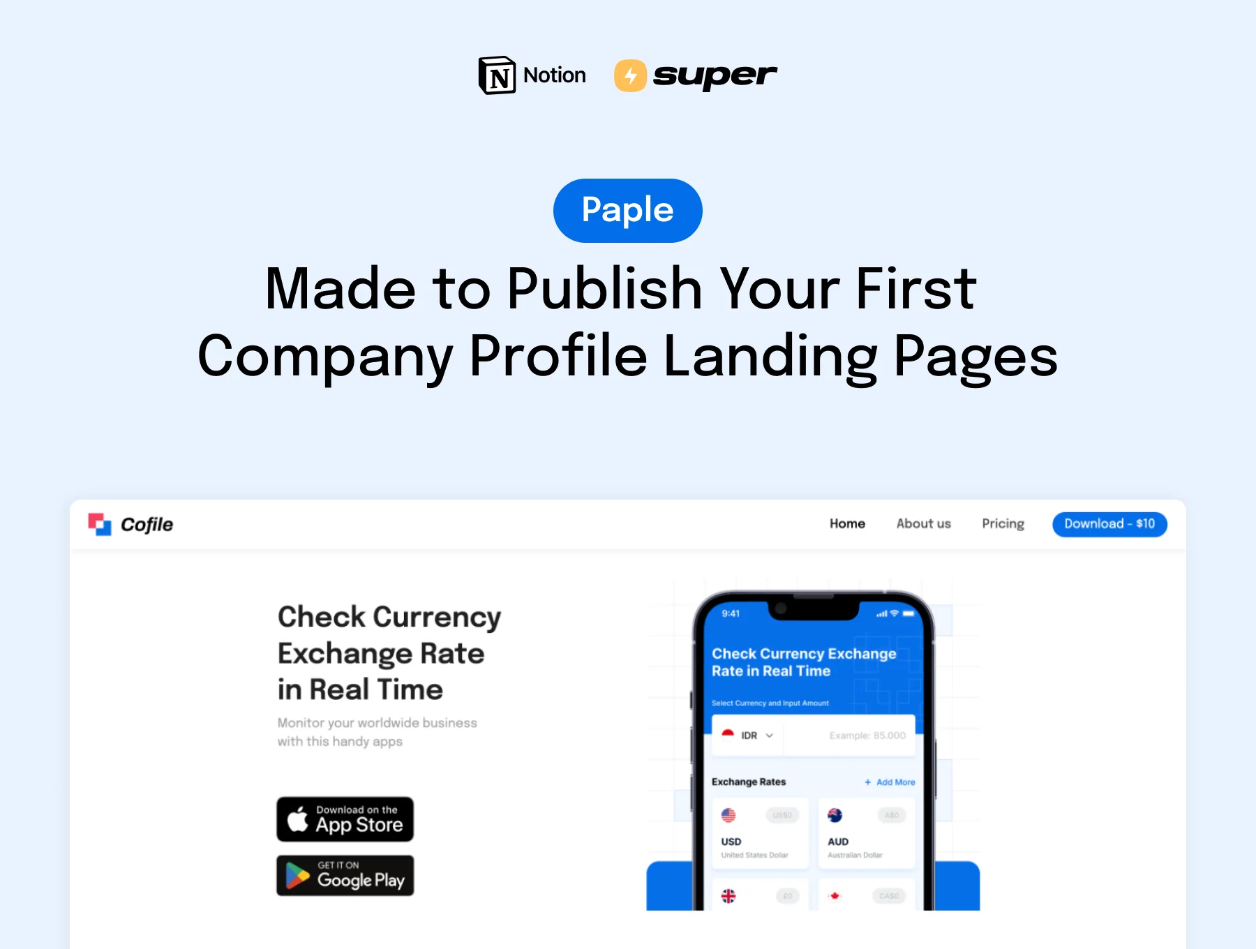 Cofile - Notion + Super Company Profile Website Template