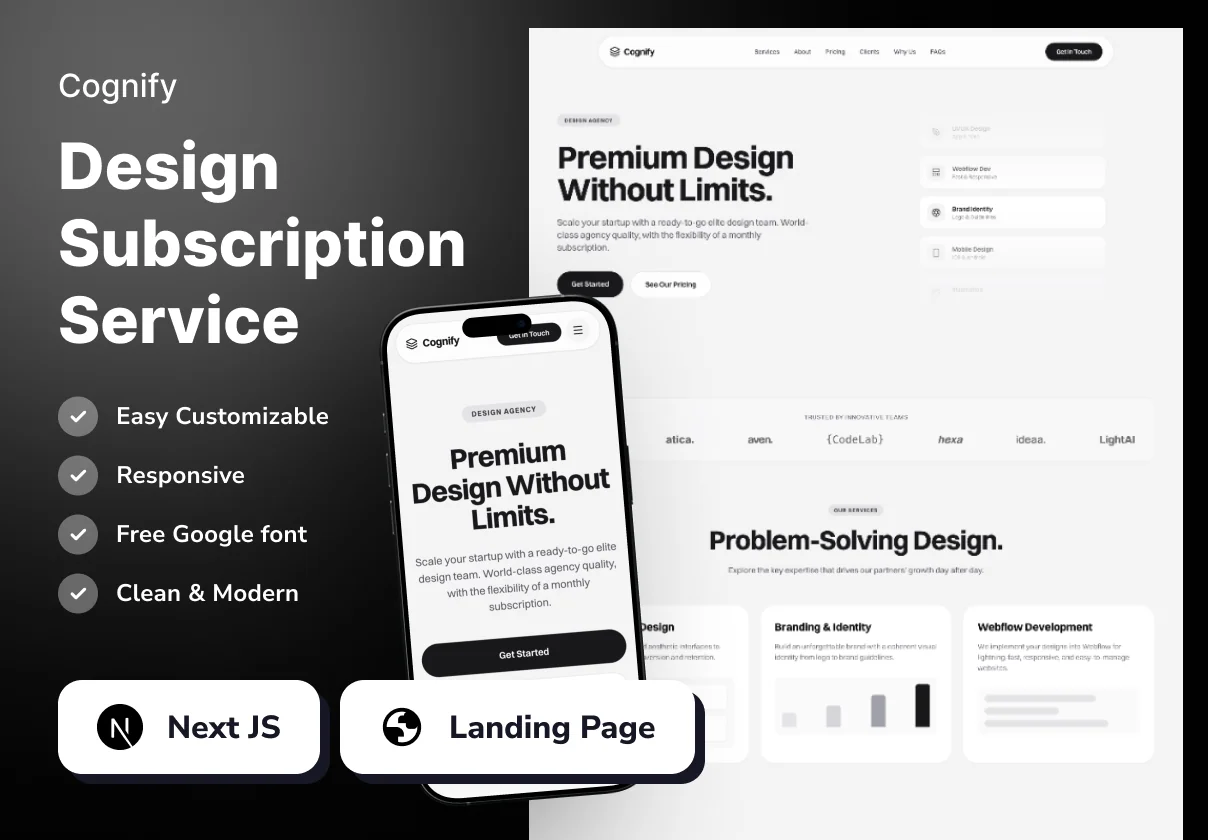 Cognify - Design Subscription Service Landing Page Website