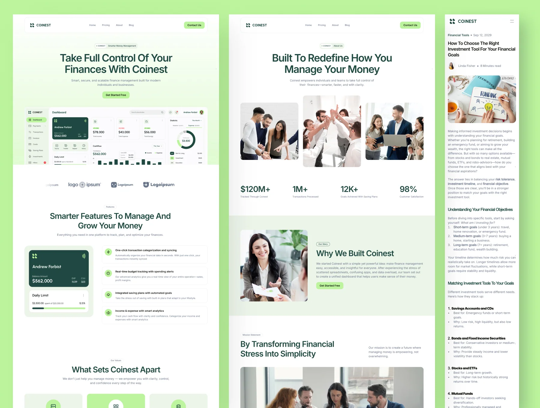 Coinest - Finance Management SaaS Website Framer Template