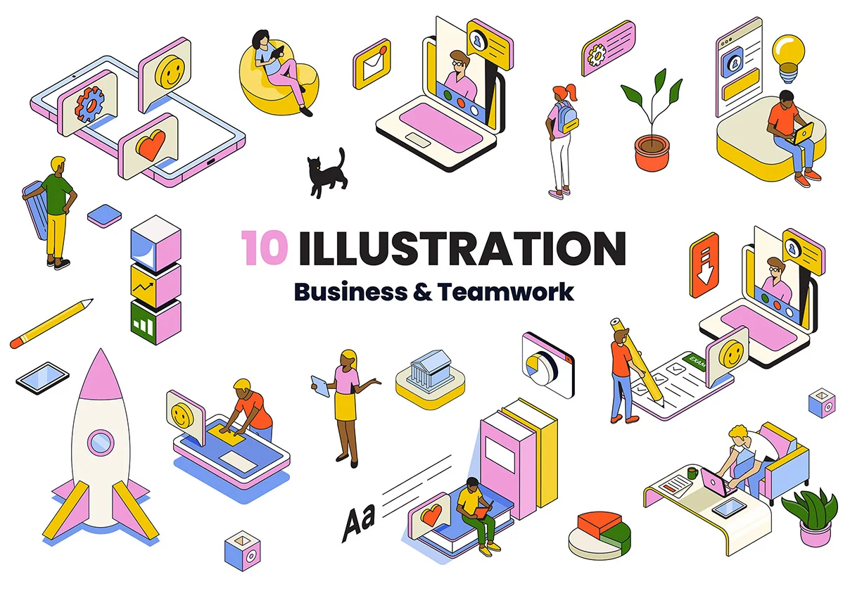 Collection of Isometric Illustrations on various topics