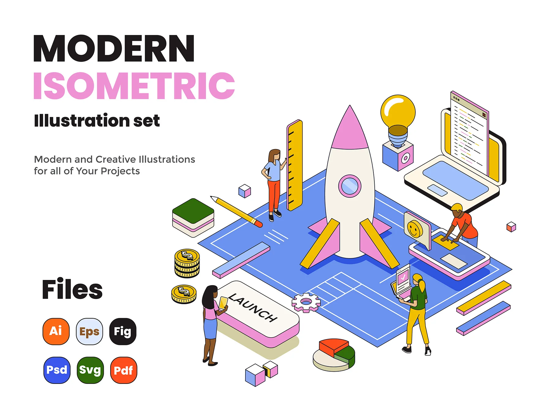 Collection of Isometric Illustrations on various topics
