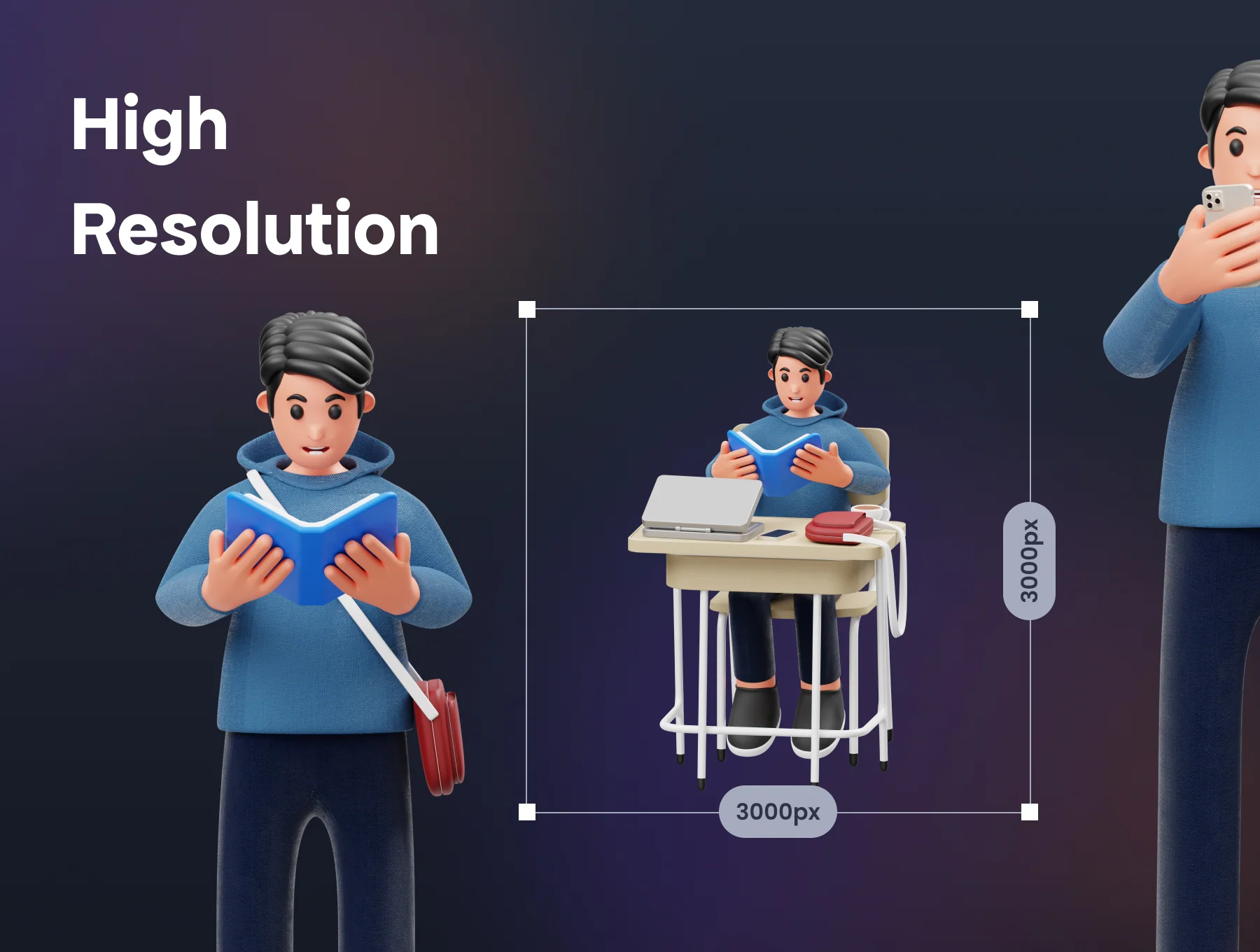 College Student 3D Character Illustration 3