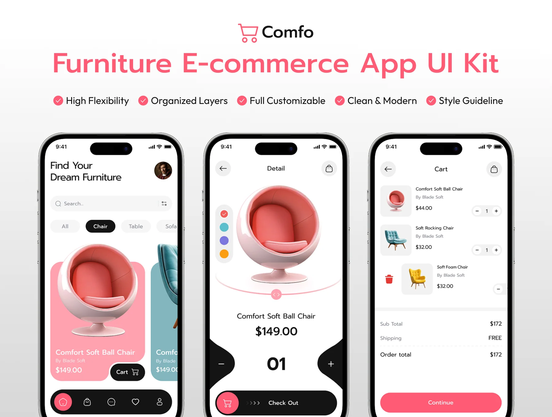 Comfo - Furniture Ecommerce Mobile UI Kit